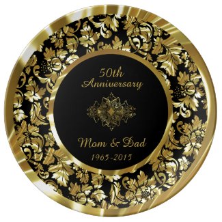 Elegant Gold And Black 50th Wedding Anniversary Porcelain Plate