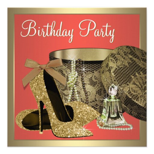 Elegant Gold and Coral Guava Birthday Party Custom Invitation (front side)