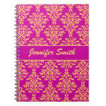 Elegant Gold and Hot Pink Magenta Damask Notebook