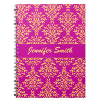 Elegant Gold and Hot Pink Magenta Damask notebooks