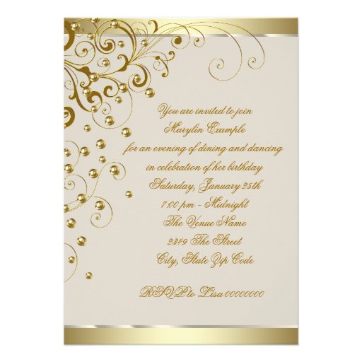 Elegant Gold and Ivory Cream Birthday Custom Announcements