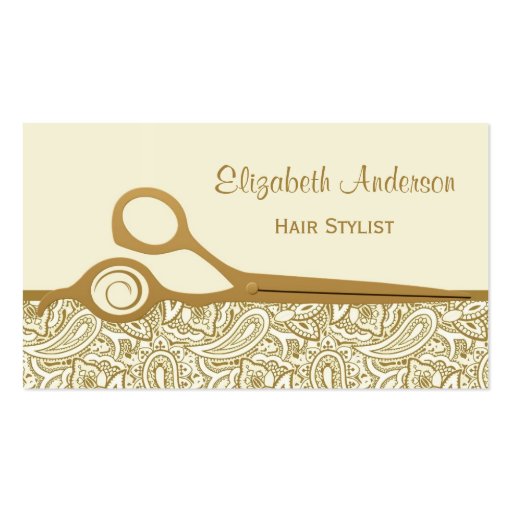 Elegant Gold and Ivory Paisley Hair Salon Business Cards (front side)