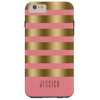Elegant Gold And Pink Stripes Tough iPhone 6 Plus Case