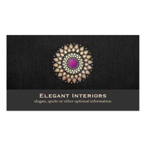 Elegant Gold and Purple Motif Interior Designer Business Cards (front side)