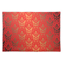 Elegant Gold and Red Faux Shimmer Damask Pattern placemats
