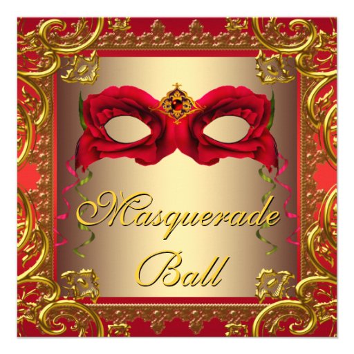 Elegant Gold and Red Masquerade Party Custom Invites