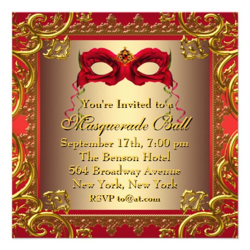 Elegant Gold and Red Masquerade Party Custom Invites