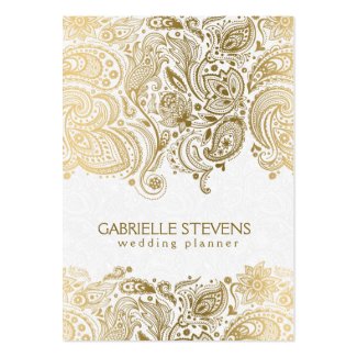 Elegant Gold And White Paisley 3 Wedding Planner Large Business Cards (Pack Of 100)