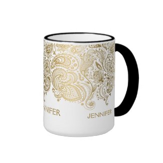 Elegant Gold And White Paisley Ringer Coffee Mug