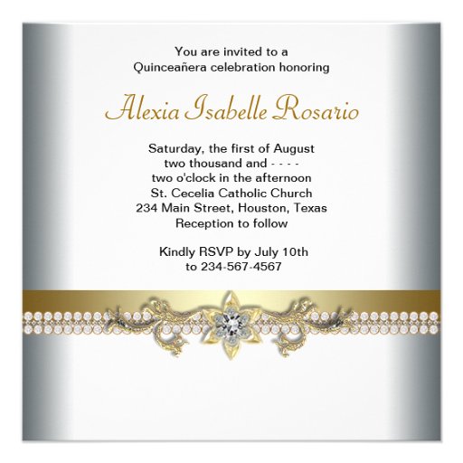 Elegant Gold and White Photo Quinceanera Personalized Invitation