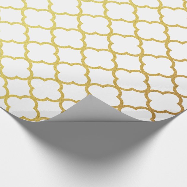 Elegant Gold and White Quatrefoil Geometric Wrapping Paper 4/4