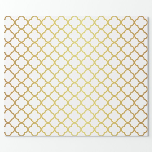 Elegant Gold and White Quatrefoil Geometric Wrapping Paper