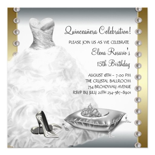 Elegant Gold and White Quinceanera Personalized Invitation