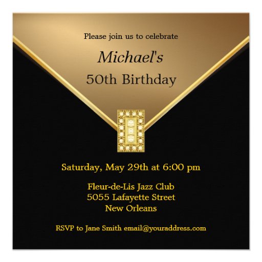 Elegant Gold Black 50th Birthday Party Invitations (front side)