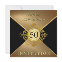 Elegant Gold Black 50th Birthday Surprise Party In Personalized Invite