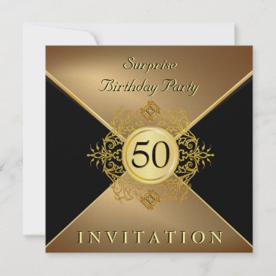 Elegant Gold Black 50th Birthday Surprise Party In Personalized Invite