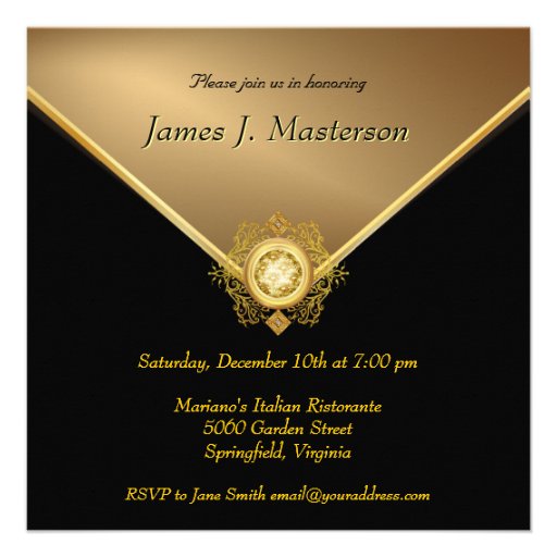 Elegant Gold Black 50th Birthday Surprise Party In Personalized Invite
