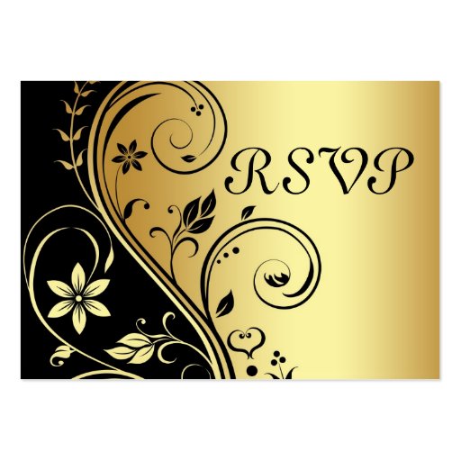 Elegant Gold & Black Floral Scroll  RSVP Card Business Card