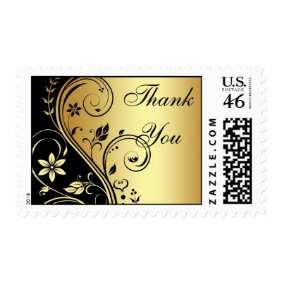 Elegant Gold &amp; Black Floral Thank You Postage