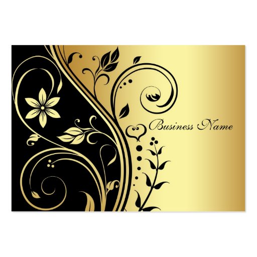 Elegant Gold & Black Flower Scroll Business Card (front side)