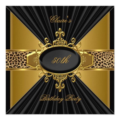 Elegant Gold Black Leopard 50th Birthday Party Invite (front side)