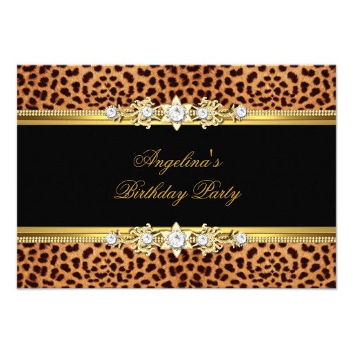 Elegant Gold Black Leopard Birthday Party Invites