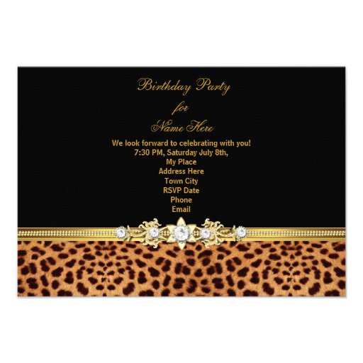 Elegant Gold Black Leopard Birthday Party Invites