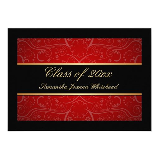 Elegant Gold/Black/Red Swirl Graduation Custom Announcements (front side)