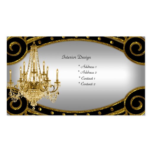 Elegant Gold Black Silver Chandelier Interior Business Cards (back side)
