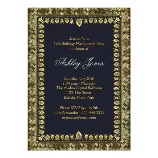 Elegant Gold Black Sweet 16 Masquerade Invitations