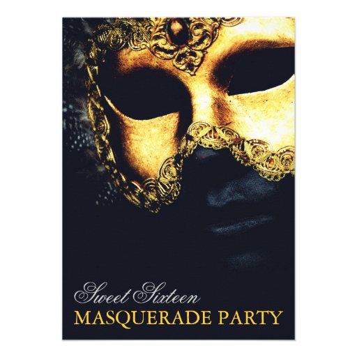 Elegant Gold Black Sweet 16 Masquerade Invitations (front side)