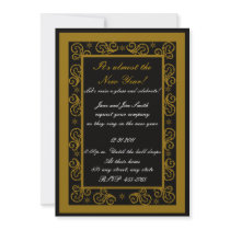 Elegant Gold & Black Swirl New Year's Invitation