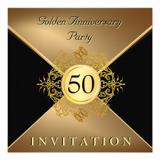 Elegant Gold Black Tie 50th Anniversary Invitation (front side)