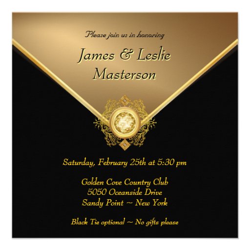 Elegant Gold Black Tie 50th Anniversary Invitation