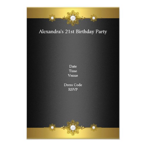 Elegant Gold Black White Jewel 21st Birthday Invitations