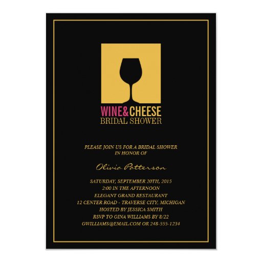 Elegant Gold Black Wine Bridal Shower Invitations Personalized Invites