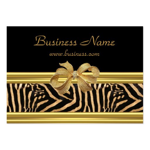 Elegant Gold Black Zebra Stripe Gold Bow Business Card Templates (front side)