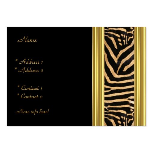 Elegant Gold Black Zebra Stripe Gold Bow Business Card Templates (back side)