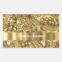 Elegant gold bling rectangle stickers