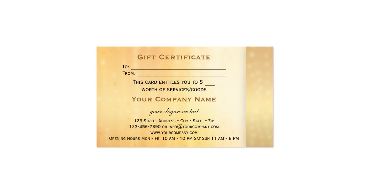 elegant gold bokeh gift certificate template business card gift certificates for your business