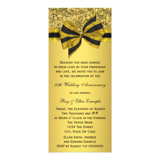 Elegant Gold Bow 50th Anniversary Party Custom Invite