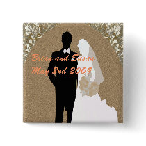 Elegant Gold Bride and Groom Wedding Button by TastefulDesigns Elegant Gold Bride and Groom Wedding Button