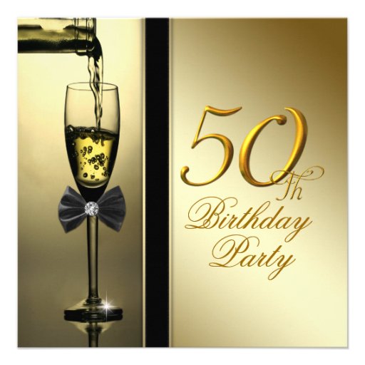 Elegant Gold Champagne 50th Birthday Party Custom Invites