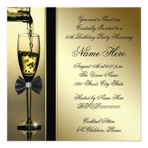 Elegant Gold Champagne 50th Birthday Party Custom Invites