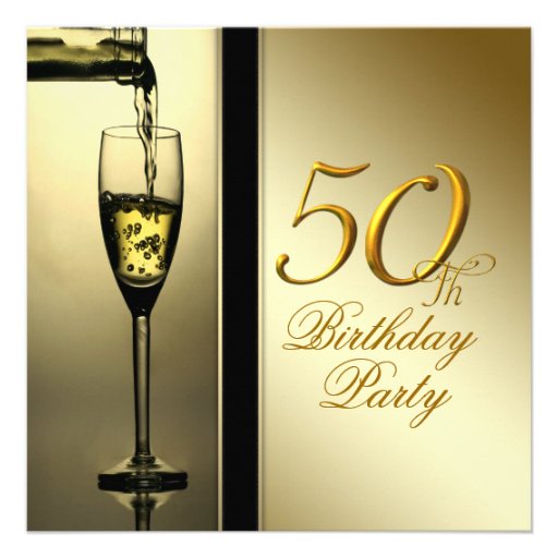 Elegant Gold Champagne 50th Birthday Party Personalized Invitation (front side)