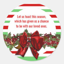 Elegant gold Christmas wreath greetings wishes Round Sticker