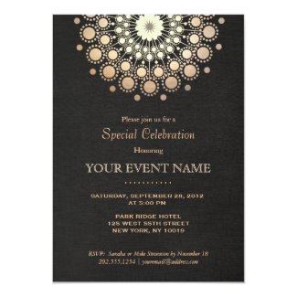 Elegant Gold Circle Motif Black Linen Look Formal 5x7 Paper Invitation Card