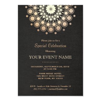 Elegant Gold Circle Motif Black Linen Look Formal