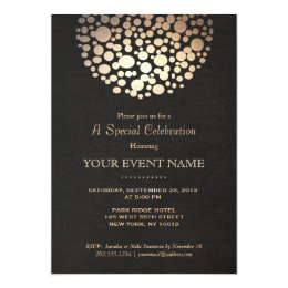 Elegant Gold Circle Sphere Black Linen Look Formal 5x7 Paper Invitation Card