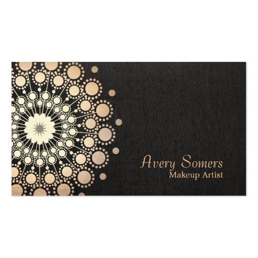 Elegant Gold Circles Makeup Artist Black Look Business Card Templates (front side)